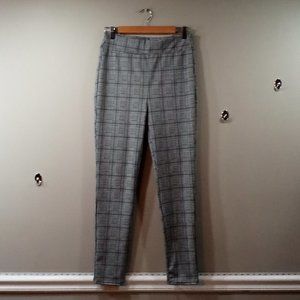 Plaid skinny dress leggings, grey and black, polyester spandex blend, size M
